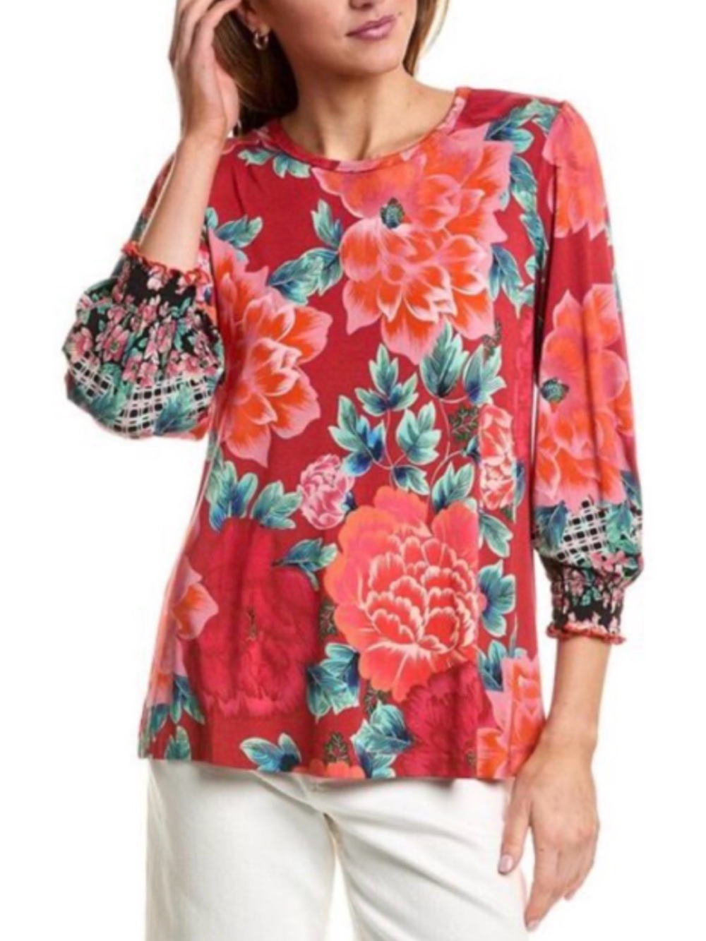 NWT Johnny Was Smocked Sleeve Tee